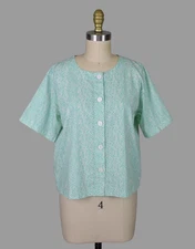ORVIS 100% Cotton Chevron Print Teal Button Up Top Size Small
