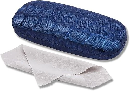 Hard PU Leather Glasses Case - Compact Case with Spring Closure and Soft Lining