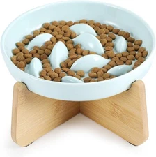 Raised Cat Slow Feeder Bowl with Stand Ceramic Pet Cat Bowl Puzzle Slow Feeder 