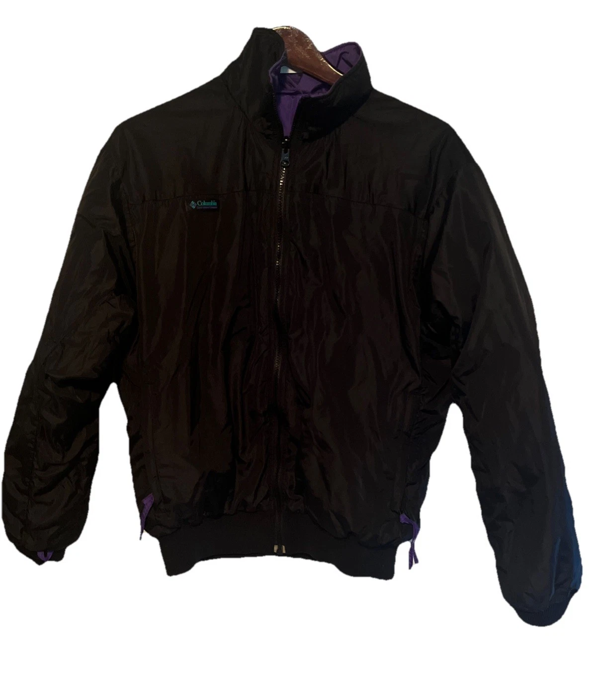 Columbia Puffer Jacket Men’s M Reversible DOWN FILLED Black/ Purple