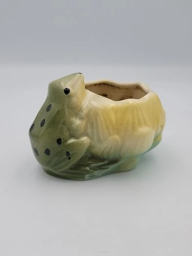 Vintage McCoy Spotted Frog Planter Bowl Yellow Flower