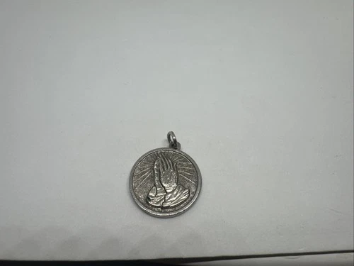 925 Sterling Silver Vintage Hands in Prayer Pendant Serenity Prayer C2