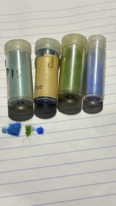 4 Small Bottles Powder Enamel Crafts Jewelry Blue Green  Dark Royal Transparent