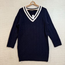 Gap CashSoft Varsity Cable-Knit Mini Sweater Dress Navy Sz Medium Petite NWT $89