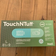 Ansell Touch N Tuff Nitrile Disposable Gloves, Chemical Resistant, Large 92-500
