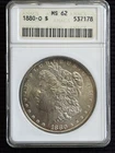 1880 - O Morgan Silver Dollar ANACS MS-62