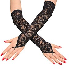 Women's Elegant Lace Gloves, Elbow Length Fingerless Lace Gloves for Black