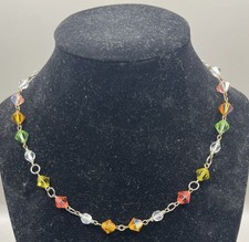 Gemstone Multicolor Beaded Silver Tone Choker Necklace 16"
