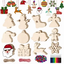 Korlon 144 PCS Christmas Crafts for Kids, 60 Pcs Wooden Christmas Ornaments t...