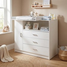 Wickelkommode Wickeltisch Baby Kommode aus Holz mit Wickelaufsatz 3 Schubladen