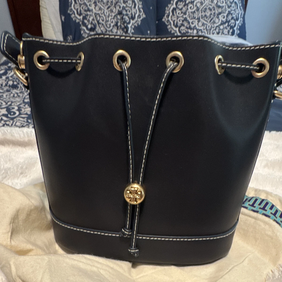 Tory Burch Britten Black Pebbled Leather Backpack Gold‎ Logo Drawstring Bag Part 1 of My Current Handbag Wishlist-The new @TORY BURCH  main image 3