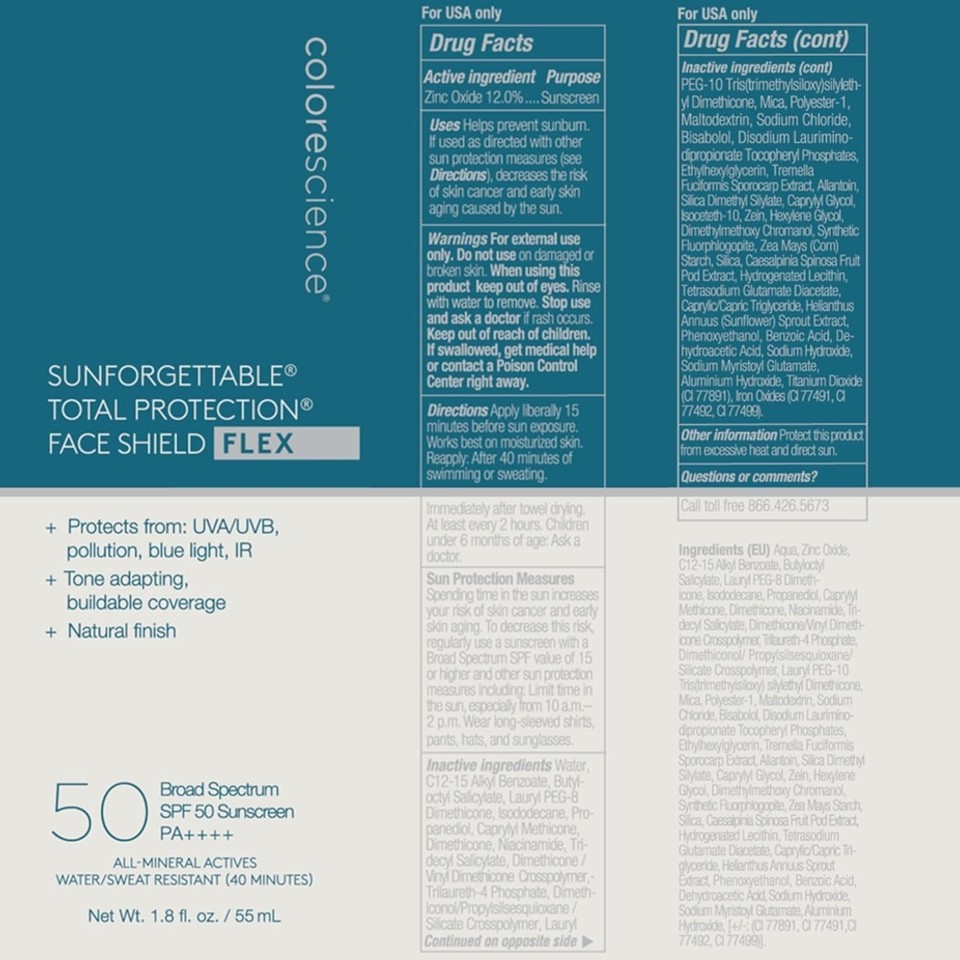 Colorescience Sunforgettable Face Shield Flex Sunscreen SPF 50 Flex Tan ...