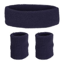 Sport Armbänder Stirnband Set 8x8cm Baumwoll Frottee Stoff 20x5cm Marine Blau