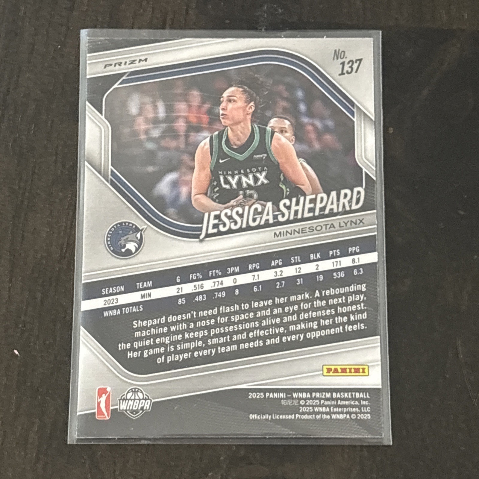 2025 Prizm WNBA #137 Jessica Shepard Blue Velocity Prizm NM view 2