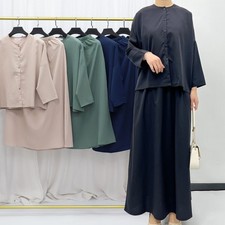Dubai Women Blouse Top Long Skirt Set Casual Muslim Outfits Dress Party Gown New