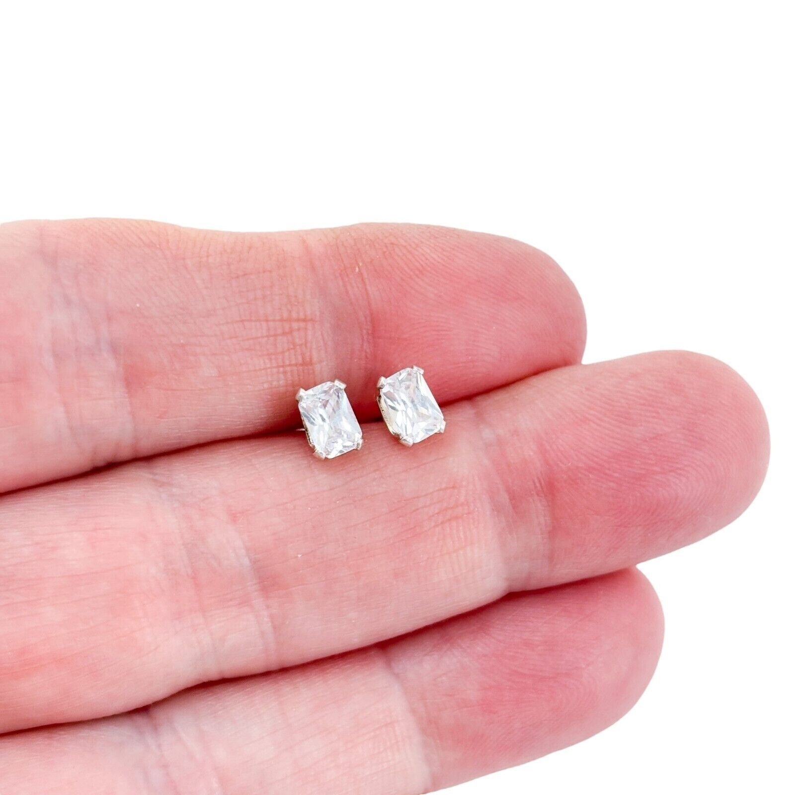 Estate Sterling Silver 925 Rectangular Cubic Zirc… - image 1