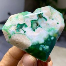 73G Natural green cherry blossom agate heart hand carved specimen