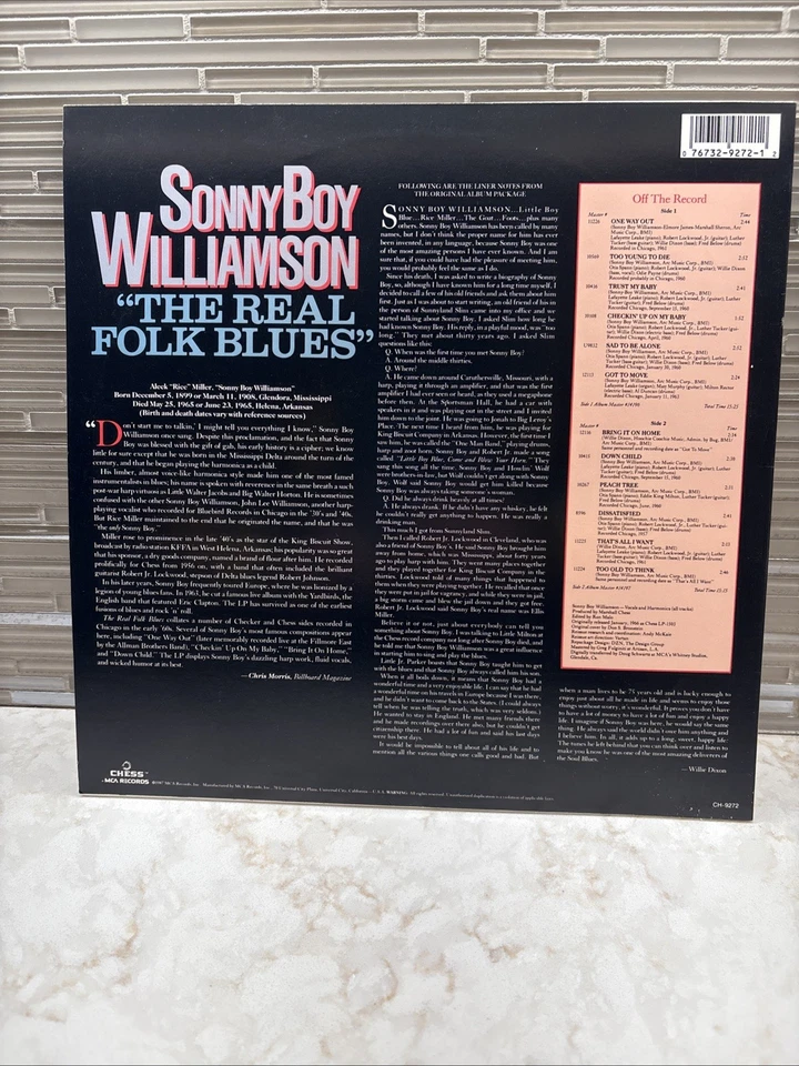 Sonny Boy Williamson Vinyl LP The Real Folk Blues Chess Records Vintage — 第 2/4 张图片
