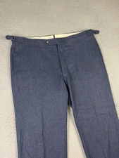 Vintage Paul Stuart Pants Mens 40x29 Blue Wool Flannel Side Cinch Trousers