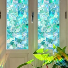 Stained Glass Window Film Blue Geometry Window Privacy Film Stained Decals 