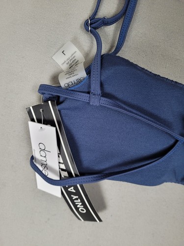 Damsel Womens Square Neck Bralette Super Ribbed Navy Blue Swimsuit Top Large - Afbeelding 6 van 6