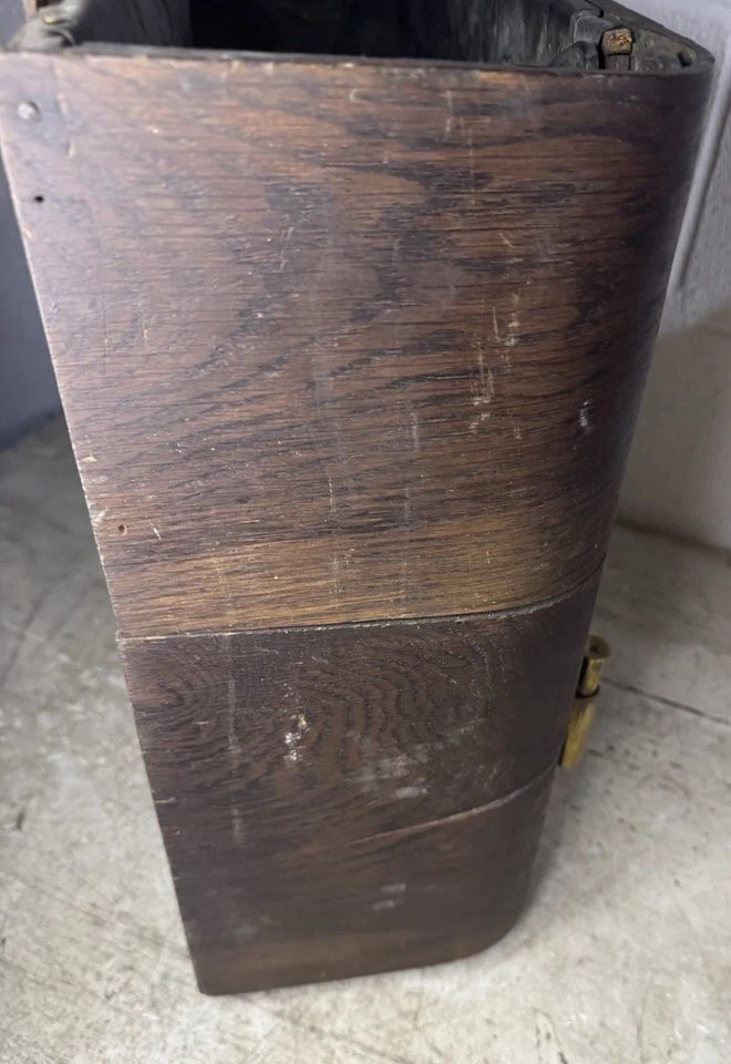 Antigo tanque de vaso sanitário de madeira montado na parede madeira cobre armário de água sem tampa peças - Imagem 3 de 4