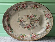Antique Ceylon Floral Ironstone Meat Platter