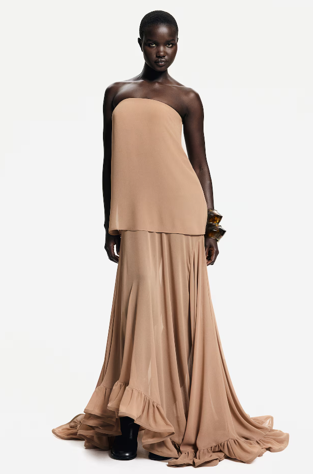 H&M A/W 2024 Voluminous Bandeau Dress (Dark beige)