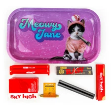 Metal Rolling Tray Meowy Jane Combo Bundle Kit RAW, SKY HIGH Gift Pack #14 King