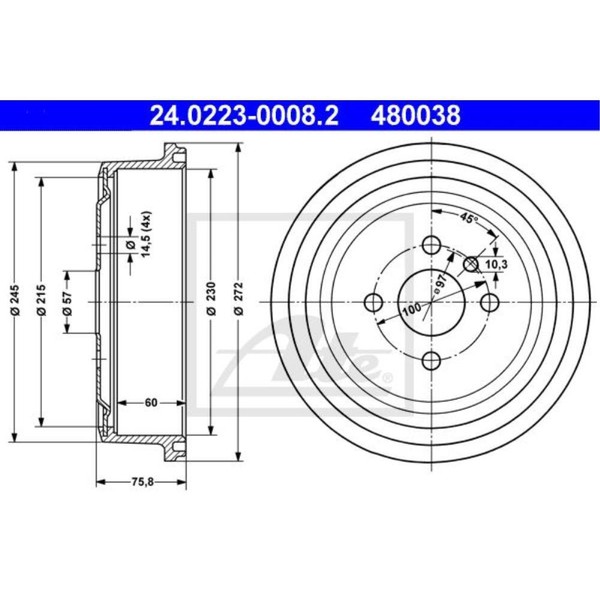 ATE Bremstrommeln Hinten Ø100Mm FüR Opel Manta B 58_ 59_ Kadett C Caravan-image