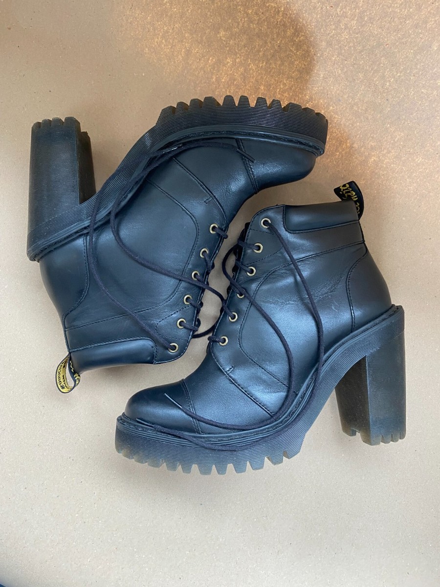 Martens Averil Black Leather Heeled Ankle Boots UK Size RRP