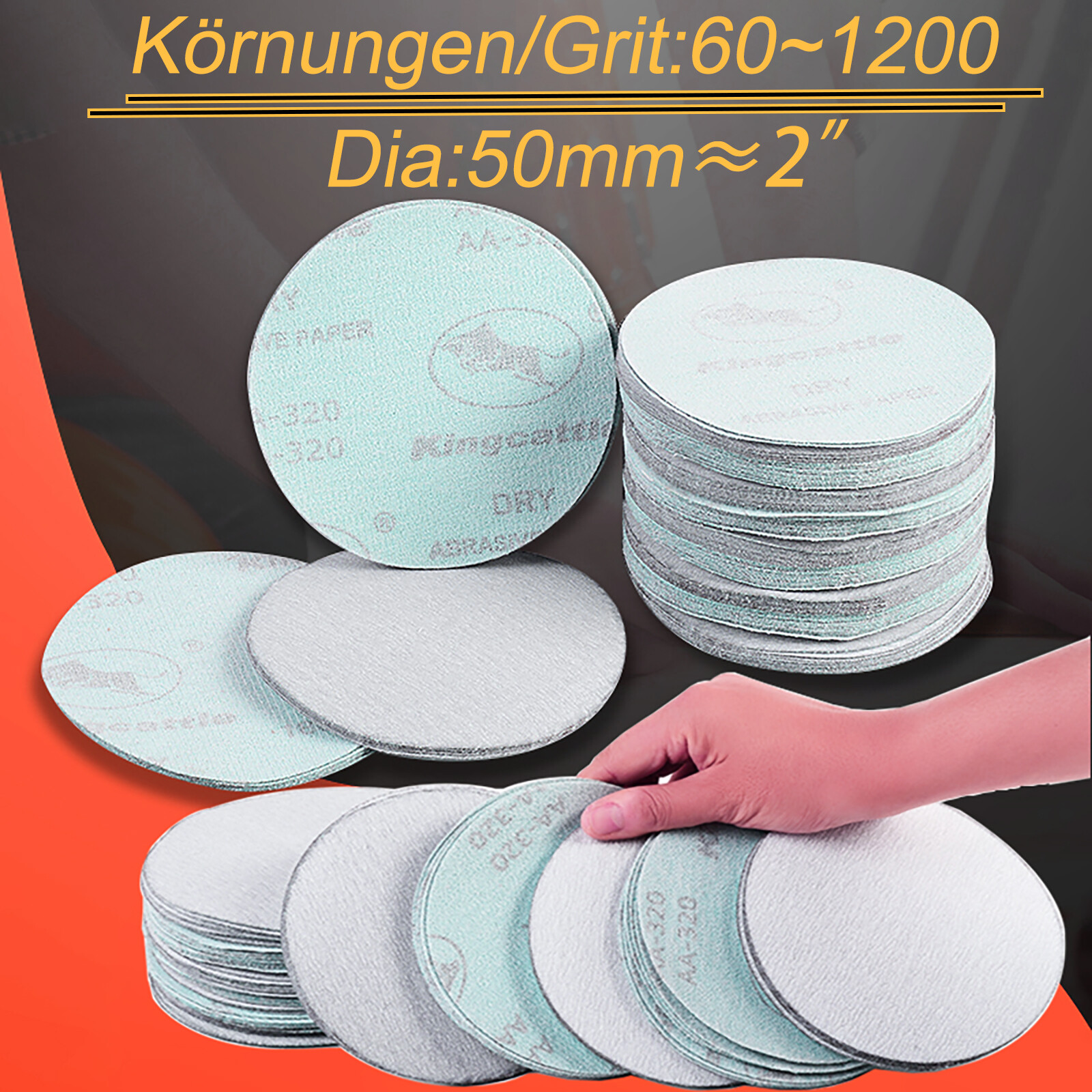 2 inch Round Sandpaper Sanding Disc 50mm Dry Flocking Disc No holes 60-1200 Grit