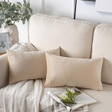  Pack of 2 Velvet Decorative Throw Decorative Pillow 12" x 20", Pack of 2 Beige