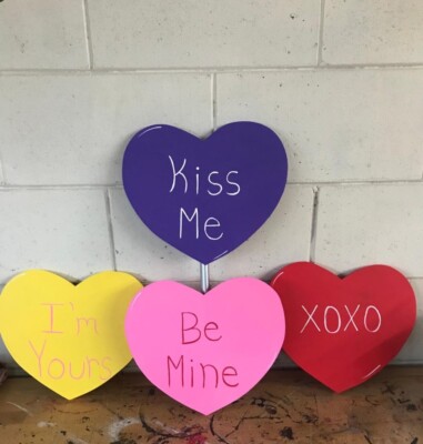 VALENTINE S DAY CONVERSATION HEART WOOD OUTDOOR YARD ART SIGN, WALKWAY SIGN