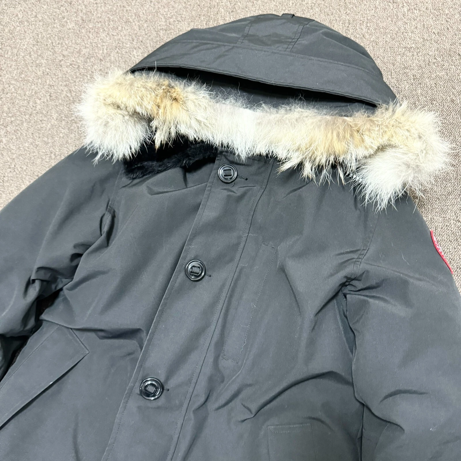 PARKA CANADA GOOSE JASPER 3438JM uomo L G nero felpa con cappuccio pelliccia puffer jacket originale