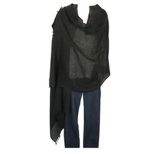 Shawl | Wool + Modal | Solid 4 Paddle Design | Handloomed | Tassels | Black