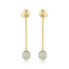 Aqua chalcedony Gemstone 925 Silver women's Designer Drop Chain Earrings 
