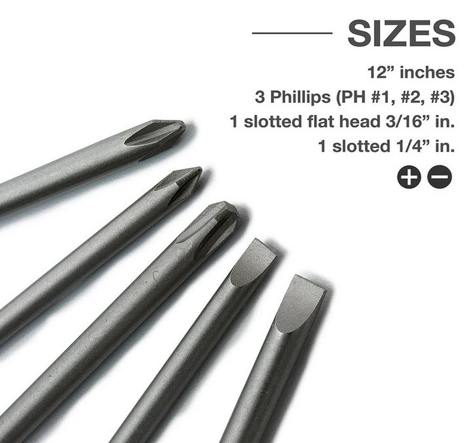 Neiko ( 10043A ) 5 PC 12" Long Phillips and Flat Blade Bit Screwdriver Set_ - Image 3 of 4