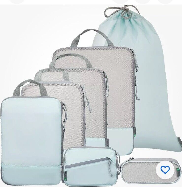 Compression Packing Cubes for Suitcases.  7 pc Set, Organizer Bags.  Green-image