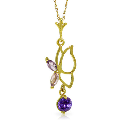 0.4 CTW 14K Solid gold fine Flutter Fly Amethyst Necklace 16-24''