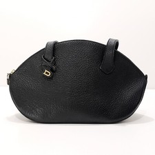 DELVAUX BRUXELLES Small Half Moon Round Shoulder Bag Pebble Grain Leather Black