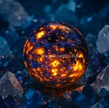 45mm+ Natural Yooperlite Ball Glow-in-UV Sphere Fluorescent Sodalite Quartz Deco