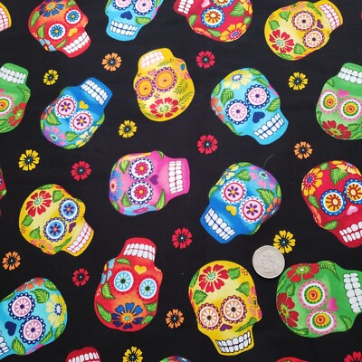Timeless Treasures Black Skulls Cantina Collection Day of the Dead BTY ...