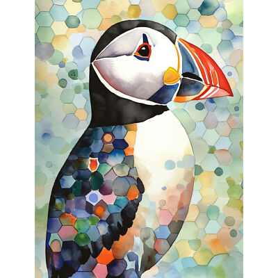 Puffin Bird Portrait Pastel Colour Modern Folk Art Huge Wall Art Print 18X24 In