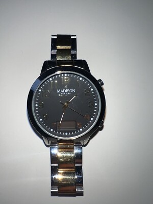 Madison New York Herren Armbanduhr Funkuhr Stainless Steel Silber / Gold 3 Bar