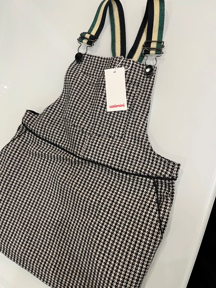 catimini девочек джемпер платье размер 4 черный/белый gingham с многоцветными ремнями - Изображение 3 из 3