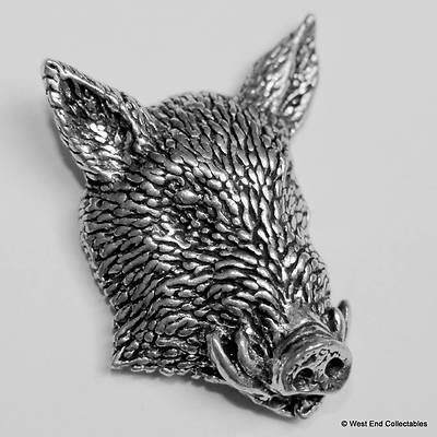 Wildschwein Gesicht Silber Zinn Brosche Geschenk Geschenk UK Made - Schwein Jagd Landwirtschaft