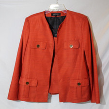 Kasper 2pc Suit Blazer/Jacket Open Front Tank Top Orange Women's 14 Office