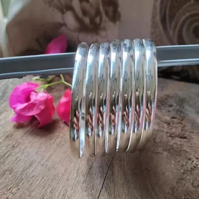 7 Set Of Silver Bangles 925 Sterling Silver Bracelet Handmade Women Bangle - Image 3 of 4
