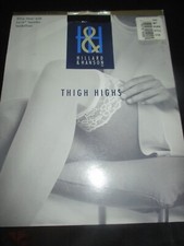 Vintage BLACK Nylon LACE Top SEAMLESS STOCKINGS - Size M/T -110-155 lbs - 1990's